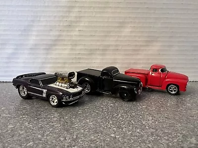 Lot Of 3 FUNLINE 1/64 Muscle Machines 56 Ford 69 Mustang 40 Willys Trucks Car • $15.99