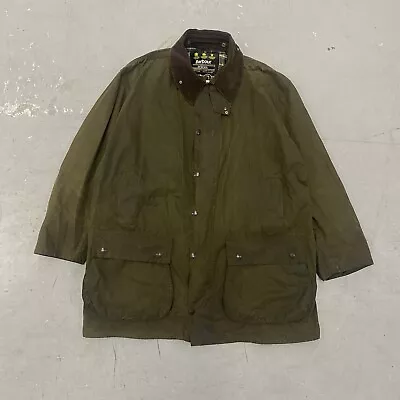 Vintage Barbour Waxed Border Jacket Green Plaid Lined Size XL Made In England • $124.99