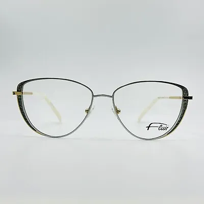 Flair Eyeglasses Ladies Angular Gold Cateye Oversize Rhinestone Mod. 220 52/15 • $118.28