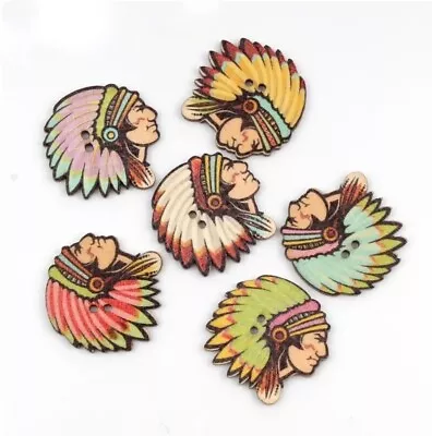 10pc Wooden Indian Head Buttons 30mm B57-11 Aussie Seller • $3.20