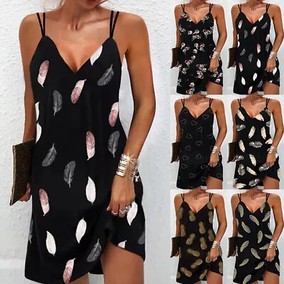 $19.85 • Buy AU Womens Summer Beach Boho Sundress Ladies Strappy V Neck Cami Dress Plus Size