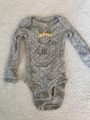 Carters Baby Girl Newborn Bodysuit Gray Polka Dot Bunny Long Sleeve • $2.39