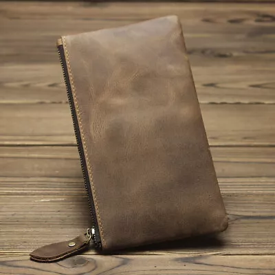 Leather Cash Long Wallet Envelope Zipper Pouch - Money Holder For Men & Women US • $11.99