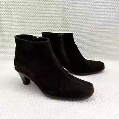 La Canadienne Brown Suede Squared Toe Low Stiletto Heel Waterproof Ankle Boots 8 • $68.99