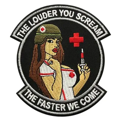Louder You Scream Faster Medic Pinup Girl Patch [3.5 Inch Hook Fastener -LP1] • $7.95