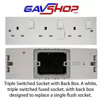 £14.55 • Buy Triple UK Mains 13A Switched Socket Conversion Kit With Back Box - E342AA