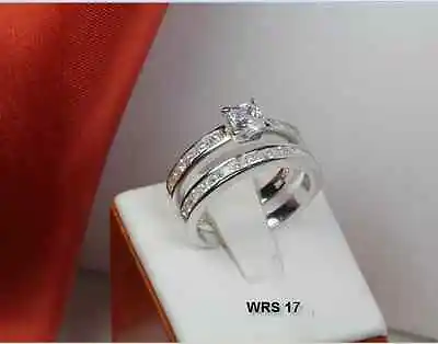 Sterling Silver 925 Princess Bridal Vntg Style Engagement Wedding Two Ring Set  • $25