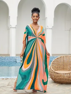 Au Stock Soft Cotton Oversize Kaftan Tunic Kimono Dress Bikini Cover Up Dr216-11 • $29.99