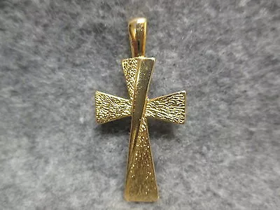 Religious Christian Nail Cross Gold Tone Pendant W/ Raised Diagonal Design 2  • $6.99