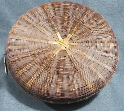 Vintage Chinese Woven Wicker Rounded Basket Box • $19.99