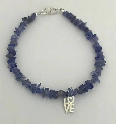 Threaded Tanzanite Chip 7  Bracelet With Central  925 Silver LOVE Charm • $19.92