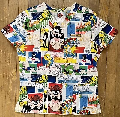 Looney Tunes Scrubs Shirt Comic Strip Short Sleeve Pullover Womens Size Small • $14.95