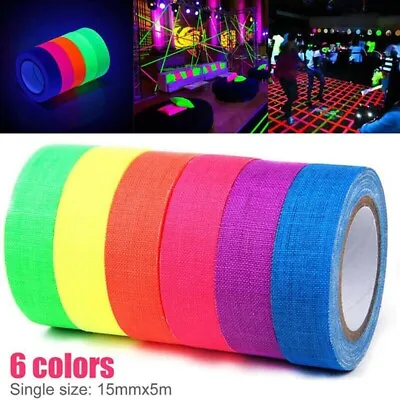 £6.99 • Buy 6 Colors Neon Cloth Gaffer Tape Fluorescent UV Blacklight Glow In The Dark Party