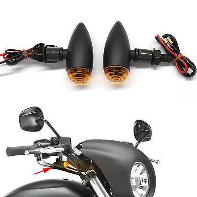 Black Motorcycle Bullet Turn Signals Amber Light Blinker For Harley Davidson • $16.69