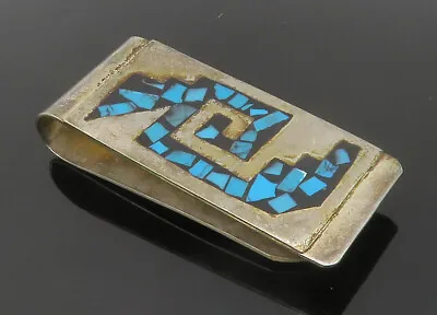 MEXICO 925 Sterling Silver - Vintage Turquoise Mosaic Design Money Clip - TR2024 • $68.97