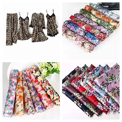 £2.61 • Buy Silky Satin Floral Leopard Fabric Dress Craft Drape Loungewear Material 58 