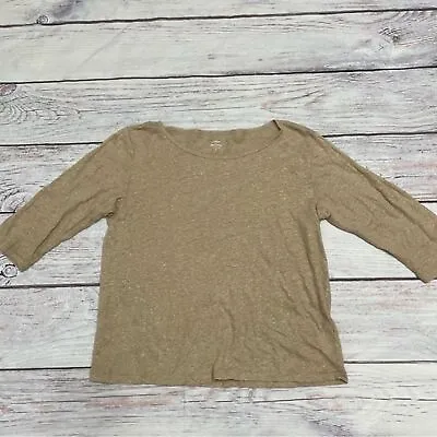 J. Crew Gold Shimmer Elbow Length Tee 100% Linen Size L • $25