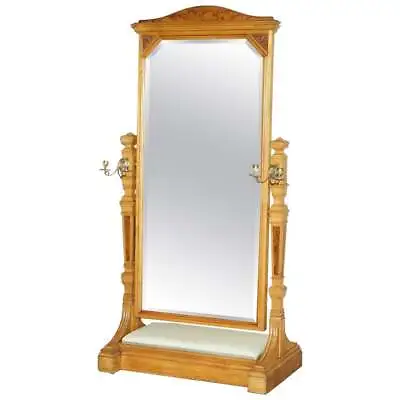 Antique Victorian Ash & Burr Walnut Gillows Of Lancaster Cheval Mirror Sconces • £6000