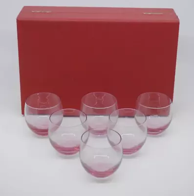 Set Of Six Moser Glass Bar Set Pink Rose Whisky Tumbler Signed 2 1/2  Tall • $125