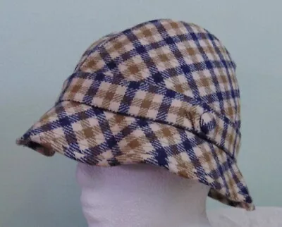 £49.49 • Buy Aquascutum 100% Wool Checkered Blue And Tan Bucket Hat Size 7