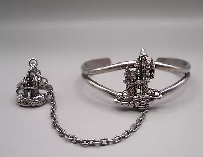 Vintage Castle Magical Ring & Cuff Bracelet Silver-Tone Ring Size 3.75 #258 • $18.95