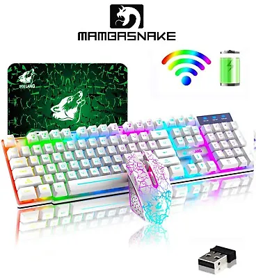 Wireless Gaming Keyboard And Mouse Combo Rainbow Backlight Quiet Rechargeable • $26.51
