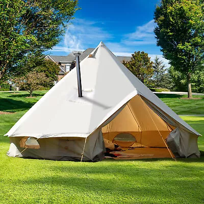 6M/20FT Canvas Bell Tent Waterproof Camping  And Glamping Yurt With Stove Jack • $546.47