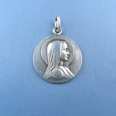 Virgin Mary Medal By Karo * Antique Sterling Silver Pendant • $29