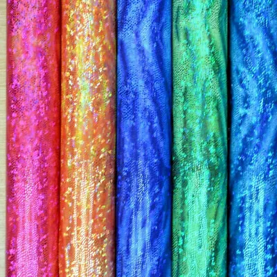 Snake Skin Leopard Hologram Metallic Sequin Lycra Fabric 4 Way Stretch Material  • £0.99