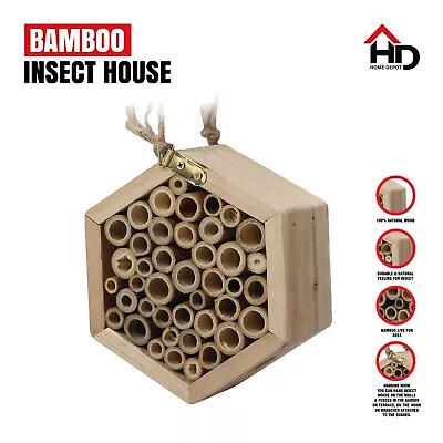 Wooden Insect Bee Bug House Natural Eco-Friendly Wood Insect Hotel Garden Nest • £7.99