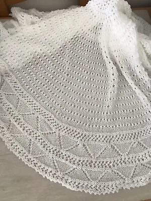 £90 • Buy Hand Knitted 3 Ply White STARLIGHT Soft Baby Circular Shawl/Blanket 60 Inches