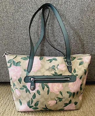 COACH Taylor Camo Rose Zip TOTE Shoulder BAG 31206 Pink Green • $99.95