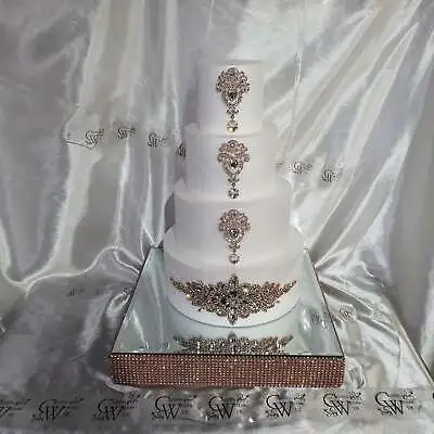 Crystal Cake BroochROSE GOLD Cake Decoration Rhinestone Cake Jewellery Many • £11.62