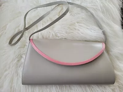 Jacques Vert Bag Grey Pink Piping Magnetic Clasp Clutch  Shoulder Strap Wedding  • £33.99