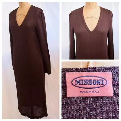 Vtg 70s 80s MISSONI Copper Bronze Lurex Metallic Knit Midi Dress ITALY 44 8 EUC • $179.95