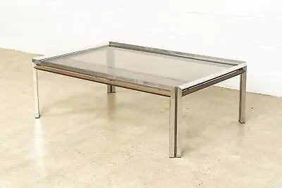 Vintage Mid Century Milo Baughman Style Chrome Brass And Glass Coffee Table • $1572.50