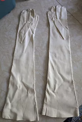 White Leather Vintage Evening Gloves Size 7 Made In France • $9