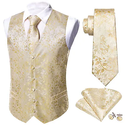 Mens Black Blue Red Paisley Dress Vest Neck Tie Hankie Set Suit Tuxedo Waistcoat • $23.99