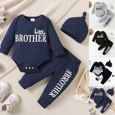 Newborn Baby Boy Tracksuit Romper Tops Bodysuit Pants Toddler Clothes Outfit Set • £8.29