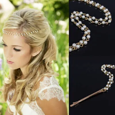 £4.99 • Buy Bohemia Beaded Headpiece Bridal Jewellery Head Chain Hairband 2 Layers Hair Clip
