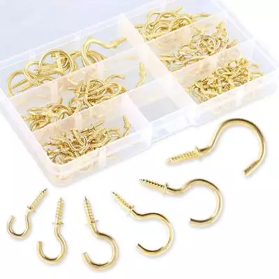 120 Pcs Brass Plated Screw-In Ceiling Cup Hooks Assortment For Home Office • $14.99