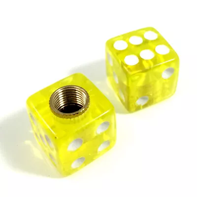 2 Premium Clear Yellow Dice Tire/Wheel Air Stem Valve Caps For Motorcycle-Bike • $6.99