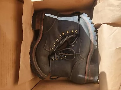 Nicks Boots Urban Logger 9D Black Roughout Waxed Flesh Leather 8 Inch Vibram Lug • $425