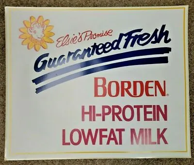 Vintage Borden Hi-Protein Low Fat Milk Sign Decal Display Elsie's Promise NOS WH • $12.99