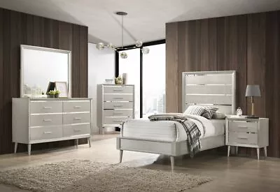 4 Pc Silver Metallic Mirrored Acrylic Twin Bed Ns Dresser Bedroom Furniture Set • $1199