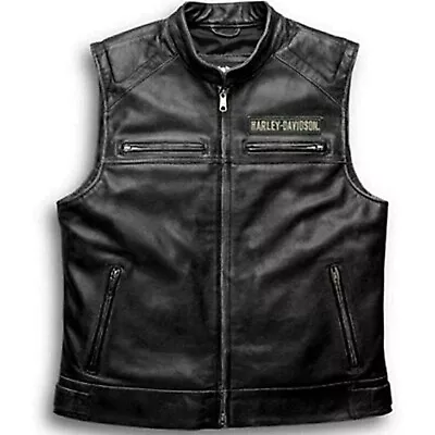 Harley Davidson Men's Genuine Leather Black Biker Vest • $70