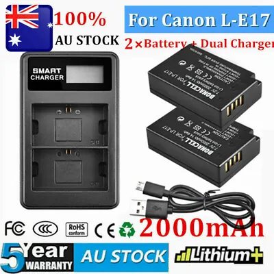 2×LP-E17 Battery +Dual Charger For Canon EOS 200D Mark I II 750D 760D Rebel Kiss • $34.99