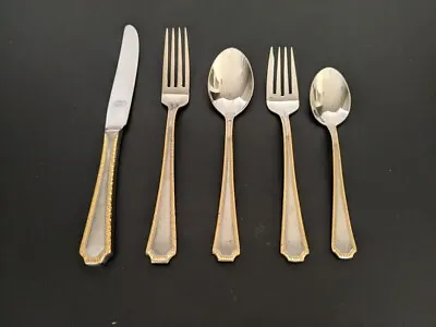 Towle Germany Flatware Beaded Gold Trim 'Lady Constance' 5 Pc Setting New • $49.99