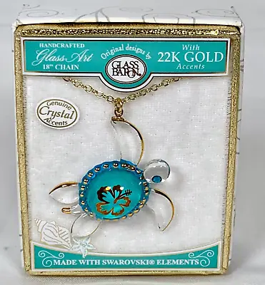 Glass Baron SEA TURTLE NECKLACE W/ Swarovski Crystal & 22K Gold Accents NIP New • $25