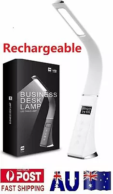 Business Touch LED Dimmable Desk Lamp With Clock Calendar Temperature WHITE • $41.90